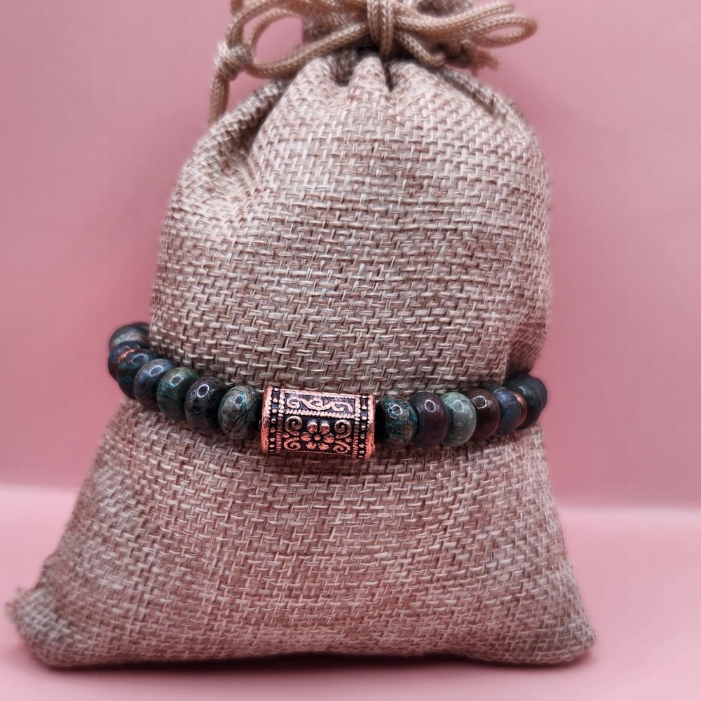 Chrysocolla and Copper Beaded Bracelet - Picture 3 of 6